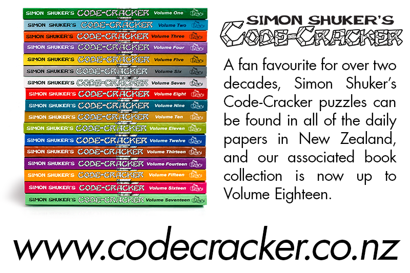 A fan favourite for over two decades, Simon Shuker's Code-Cracker puzzles can be found in all of the daily papers in New Zealand, and our associated book collection is now up to Volume Eighteen. www.codecracker.co.nz